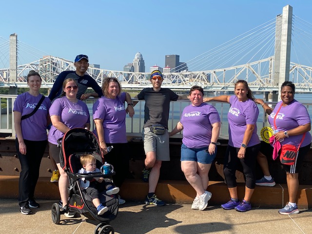 Photo of Advanz team in purple shirts at Kentuckiana Heart Walk.