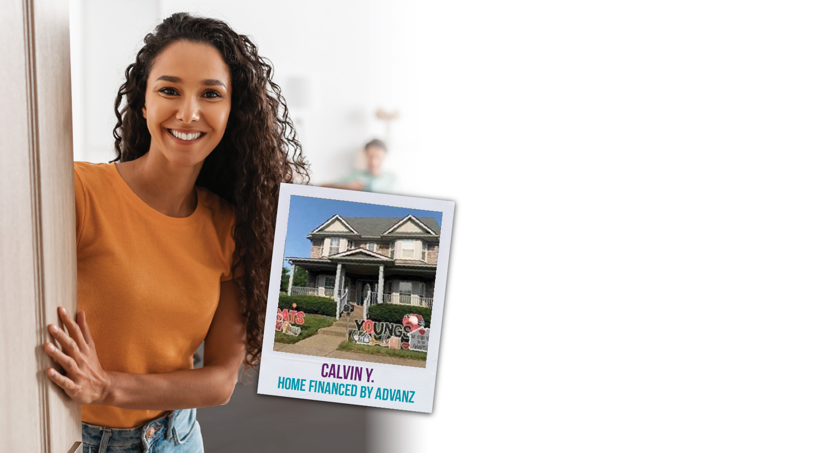 Woman smiling in door entryway. Photo of Advanz-financed home. 