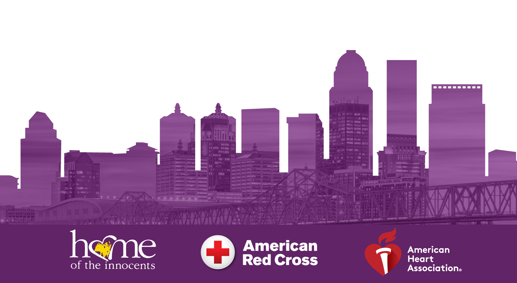 Graphic of Louisville, KY skyline with Home of the Innocents, American Red Cross, and American Heart Association Logos